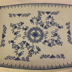 Vintage Royal China Blå och Vit Blommig Stor Serveringsfat - Rektangulär Gryta -