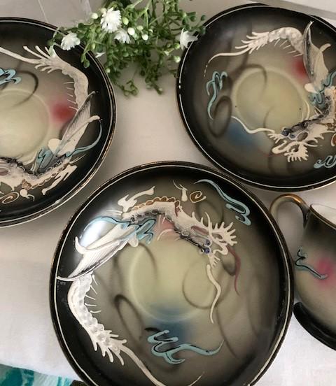 Vintage Fleetwood China Hand Painted 3D Dragon Moriage Demi Teacup