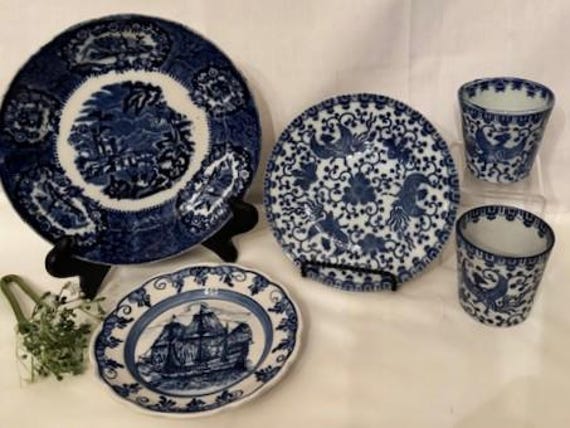 ヴィンテージ　Delfts Couple Dish ５枚組　Bluewhite Vintage Hand Painted Dutch Delfts Blue & White Wall Plate Large
