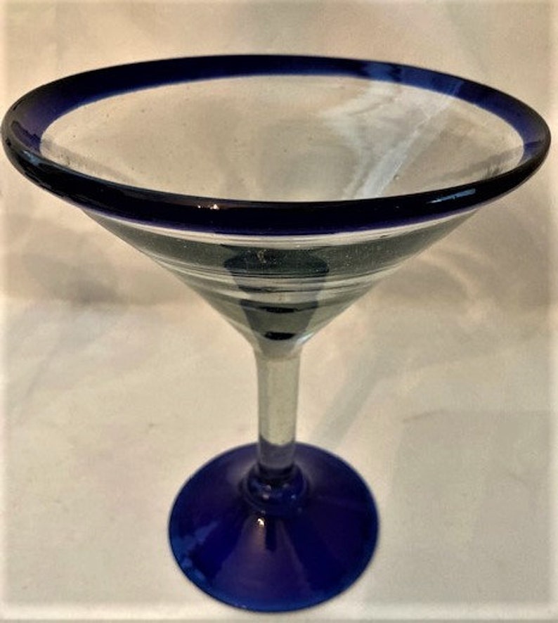 Collectible Mexican Glass Blue Rim Martini Glass 5 and Set Etsy
