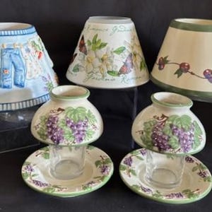 Pantalla de vela de cerámica vintage Yankee Candle - Día de lavandería - Gres antiguo de Cape Cod - Gardenia Romance - Juego de velas Sierra Grapevine - Decoración del hogar