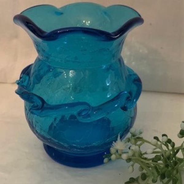 Vintage Kanawha Hand Crafted Small Vase Aqua Blue &  Blenko Light Blue Glass Cowboy Hat Shape--Beach Cottage Decor-Home Decor