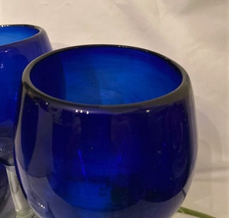 Vintage Hecho En Mexico Hand Blown Wine Glasses Cobalt Blue Etsy