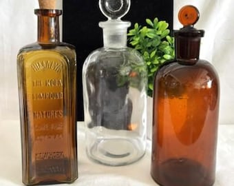 Vintage Antique Collection of Variety Pharmacy/Apothecary Bottles, Medicine Bottles-Variety of Style and Size-Collectors