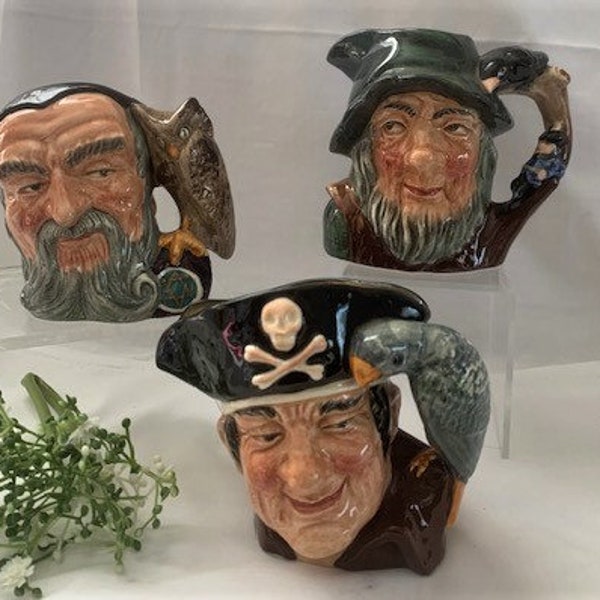 Vintage Royal Doulton Collection of SMALL Porcelain Character Jug/Mug-Long John Silver-Merlin-Rip Van Winkle -Collectors- Made in England