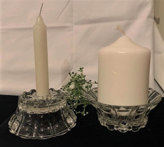 Pair of Vintage Mid Century Double Boopie Bubble Glass Taper Candle Holders Pair of Vintage Mid Century Double Boopie Bubble Glass Taper Candle Holders
