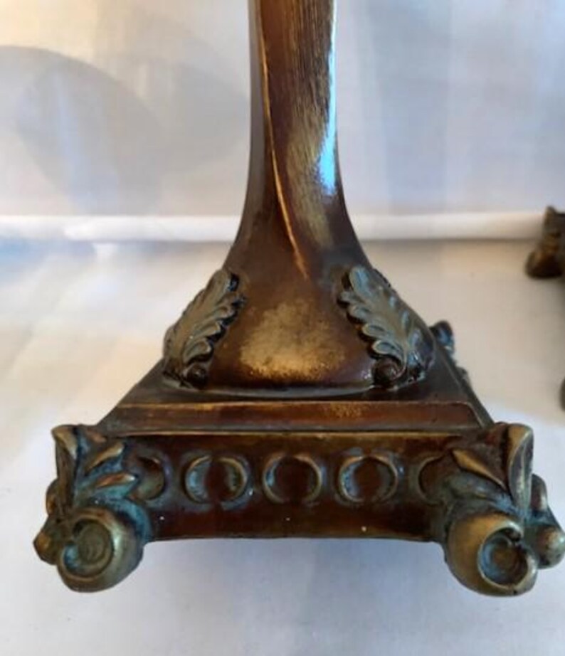 Vintage Resin Ornate Trio Set Candle & Candlestick Holder Carved