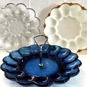 Vintage Anchor Hocking Fire King Devil Egg Plates 1950s-Princess House Fantasia Deviled Egg Clear Pressed Glass Plate-USA