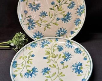 Ambiance Collections Hand Painted Pair Salad/Dessert Plates Fleurettes Pattern-Discontinued- Collectible