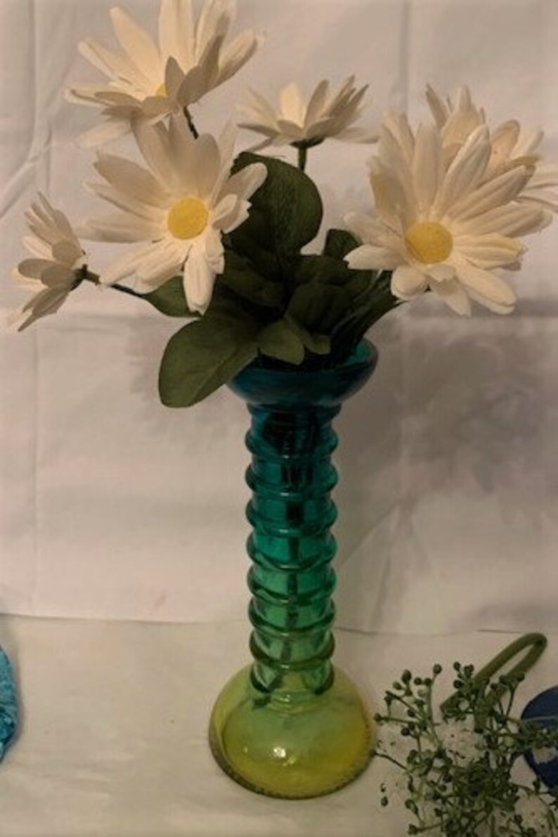 Vintage Teal Blue Hand Blown Glass Flowerone Hand Blown Art Etsy