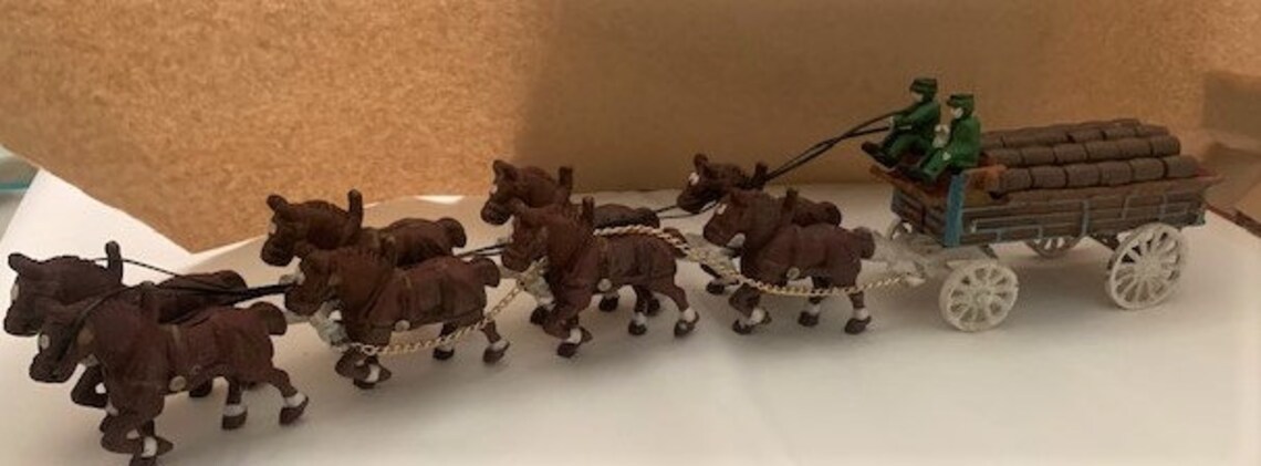 Cast Iron Beer Wagon And Eight Clydesdale Horses