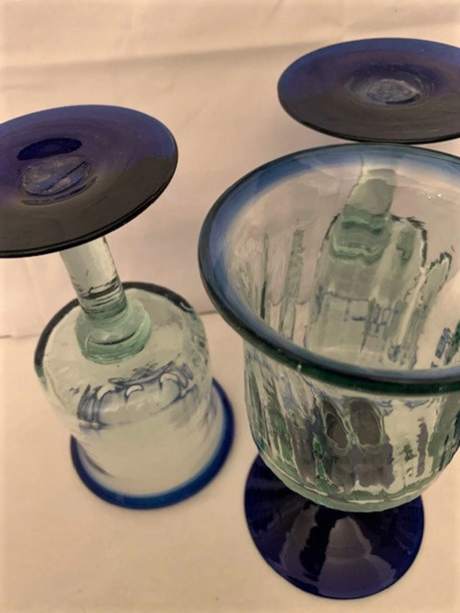 Vintage Handblown Mexican Wine Glasses Cobalt Blue Rim With Etsy