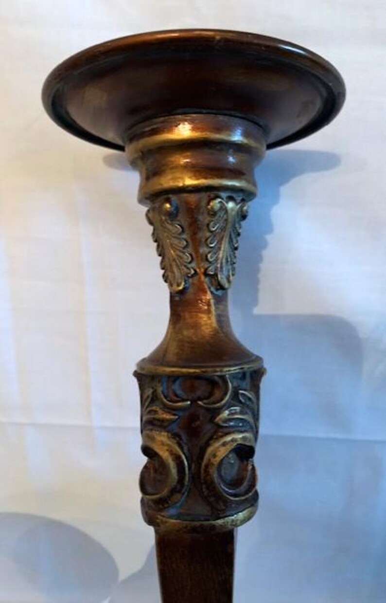 Vintage Resin Ornate Trio Set Candle & Candlestick Holder Carved