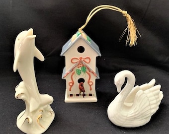 Vintage Lenox Bone China Collection -Christmas Ornament- Lenox Dolphin & Swan Figurine- Collectable