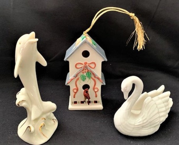 Vintage Lenox Bone China Collection -Christmas Ornament- Lenox Dolphin & Swan Figurine- Collectable