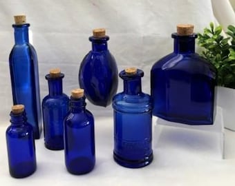 Vintage Cobalt Blue Variety Style and Size Glass Bottles -Apothecary-Poison Bottle-Stafford's Inks-Home Decor-Rare-Collector