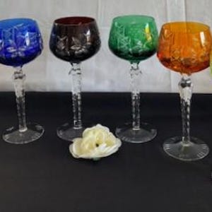 Vintage Lausitzer Crystal Bohemian Cut to Clear Wine Hock Glass Variety of Colors Lead Crystal Hand Cut-Ajka Crystal Chartreuse-Germany