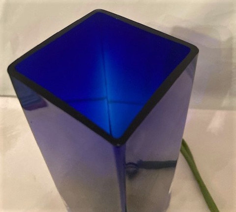 Vintage Hand Blown Deep Cobalt Blue Square Vase With Clear Etsy