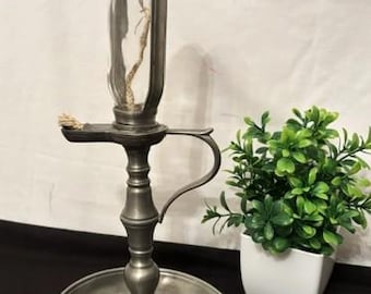 Vintage/Antique Pewter Time-Indicating Oil Lamp, Commonly Known as a Whale Oil Lamp Clock Dating the 19th Century-Collector