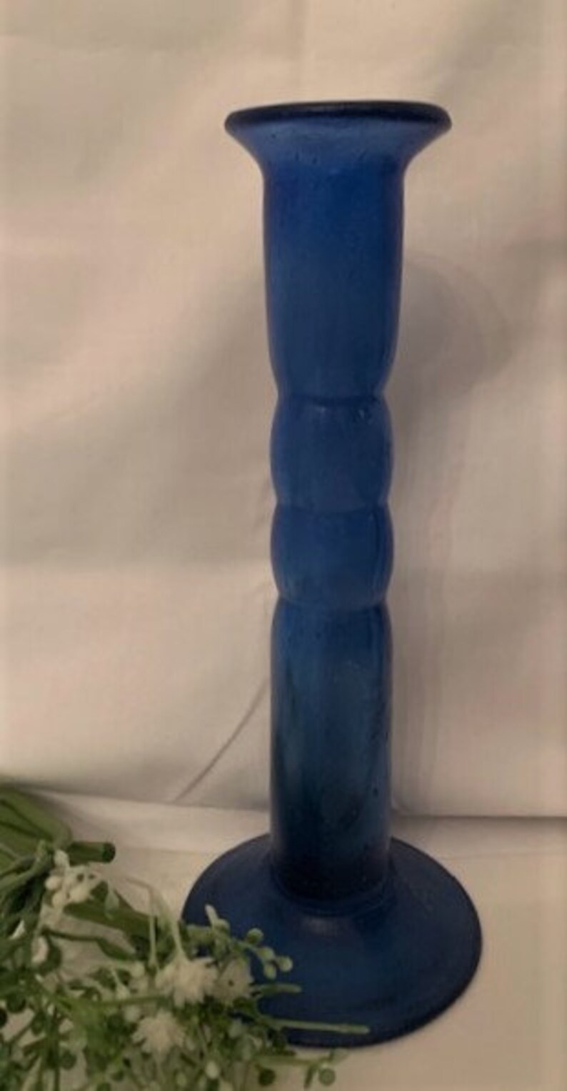 Vintage Teal Blue Hand Blown Glass Flowerone Hand Blown Art Etsy
