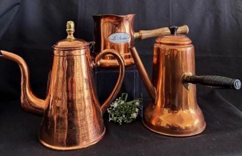 Vintage Copper Teapot with Brass Finial & Teleflora Copper Warming Pot-Coppe Turkish Coffee Pot by Copper Craft Guild-Farmhouse Décor-USA