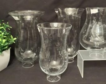 Vintage variëteit helder orkaanglas lampenkappen-geëtst bloemen- en druivenontwerp - wandkandelaar - tafelkaarsglas - vervanging