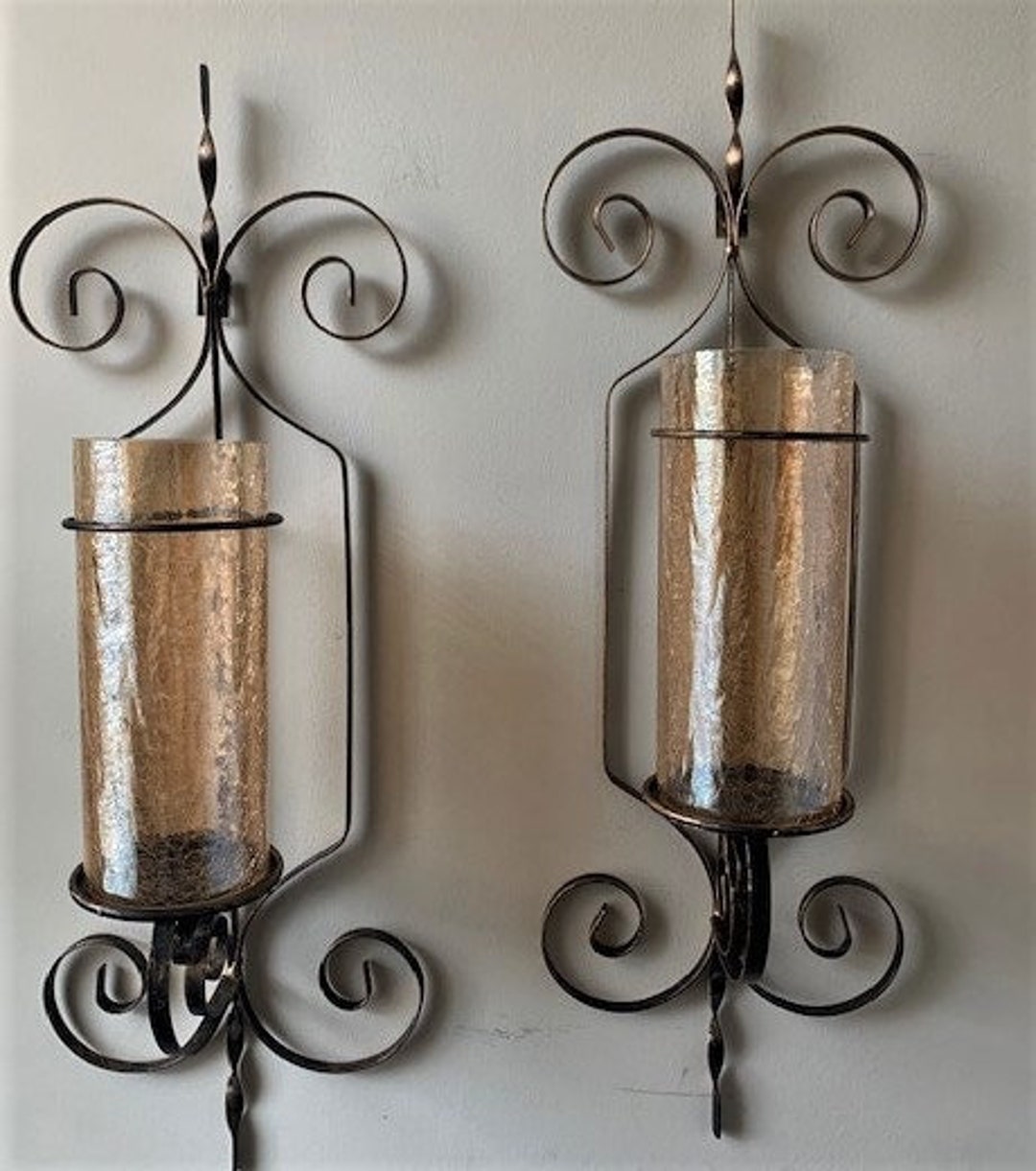 Vintage Pair of Tall Large Wall Candle Sconce Bronze/black Iron Candle