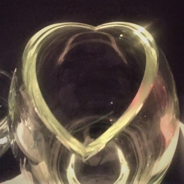 Vintage Clear Glass Art Vase cut Heart Shape on Top by Tarnow made in Poland & Heaart Shape bowl.