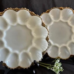 Vintage Anchor Hocking Fire King Devil Egg Plates 1950s-Princess House Fantasia Deviled Egg Clear Pressed Glass Plate-USA