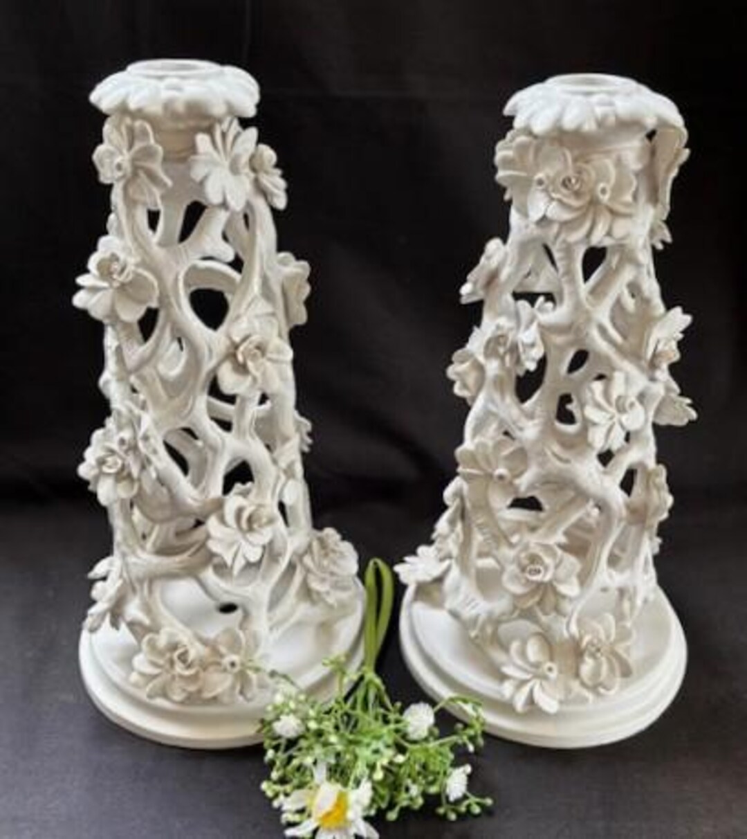 Vintage Italian Hand Made Pair of White Ceramic Candle Holder With ...