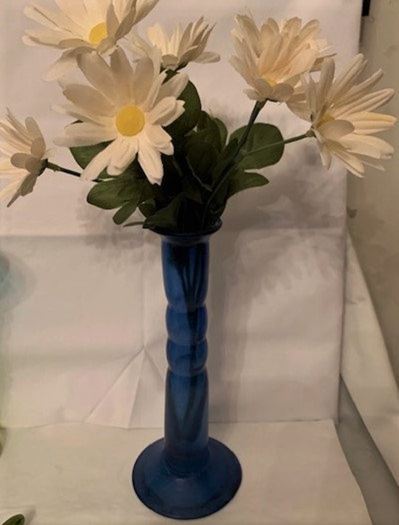 Vintage Teal Blue Hand Blown Glass Flowerone Hand Blown Art Etsy