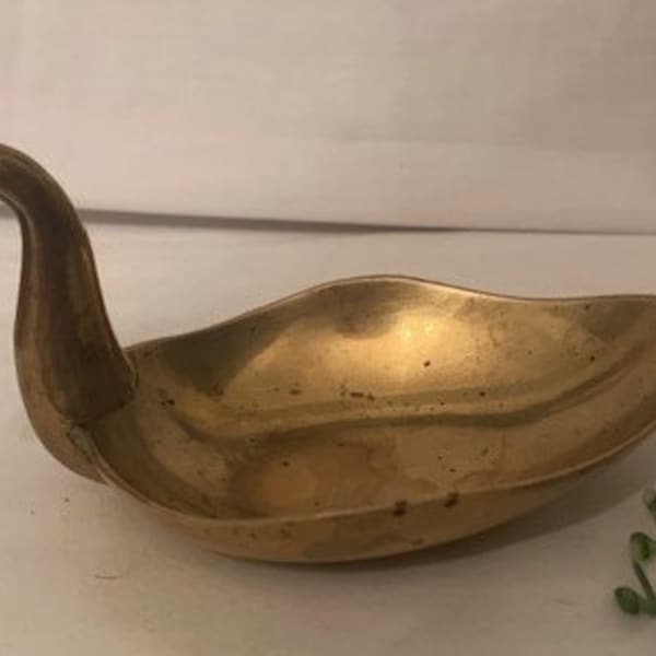 Vintage Brass Swan Collection- Pair Tall Solid Brass Swan & Brass Swan Trinket Dish Decorative Home Decor-Mid-Century