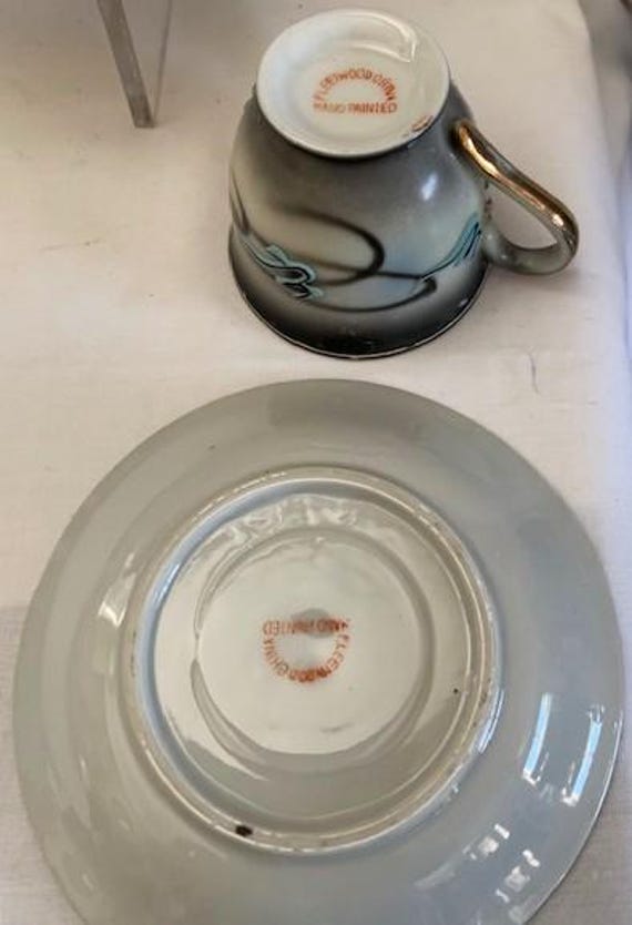 Vintage Fleetwood China Hand Painted 3D Dragon Moriage Demi Teacup