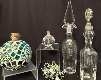 Vintage Variety Size and Style Hand-Blown Glass Bottles with Stopper & Cork-Mosaic Glass Bottle-Perfume Bottles-Orrefors-Collectors- Decor