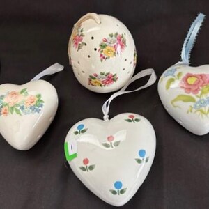 Vintage Round and Heart Shaped Ceramic Pomander Potpourri Variety Collection Size and Shape w/Floral Design- Home Decor