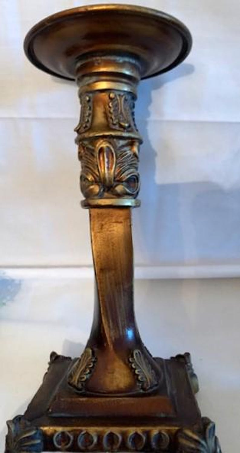 Vintage Resin Ornate Trio Set Candle & Candlestick Holder Carved