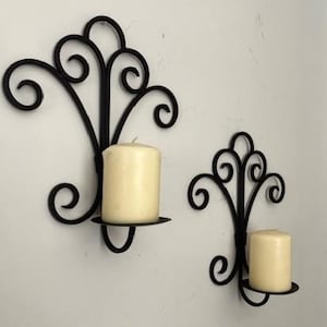Vintage Wall Candle Sconce Set of 2 Black Iron Candle Holder Scrollwork Design-Wall Mounted-Home Décor
