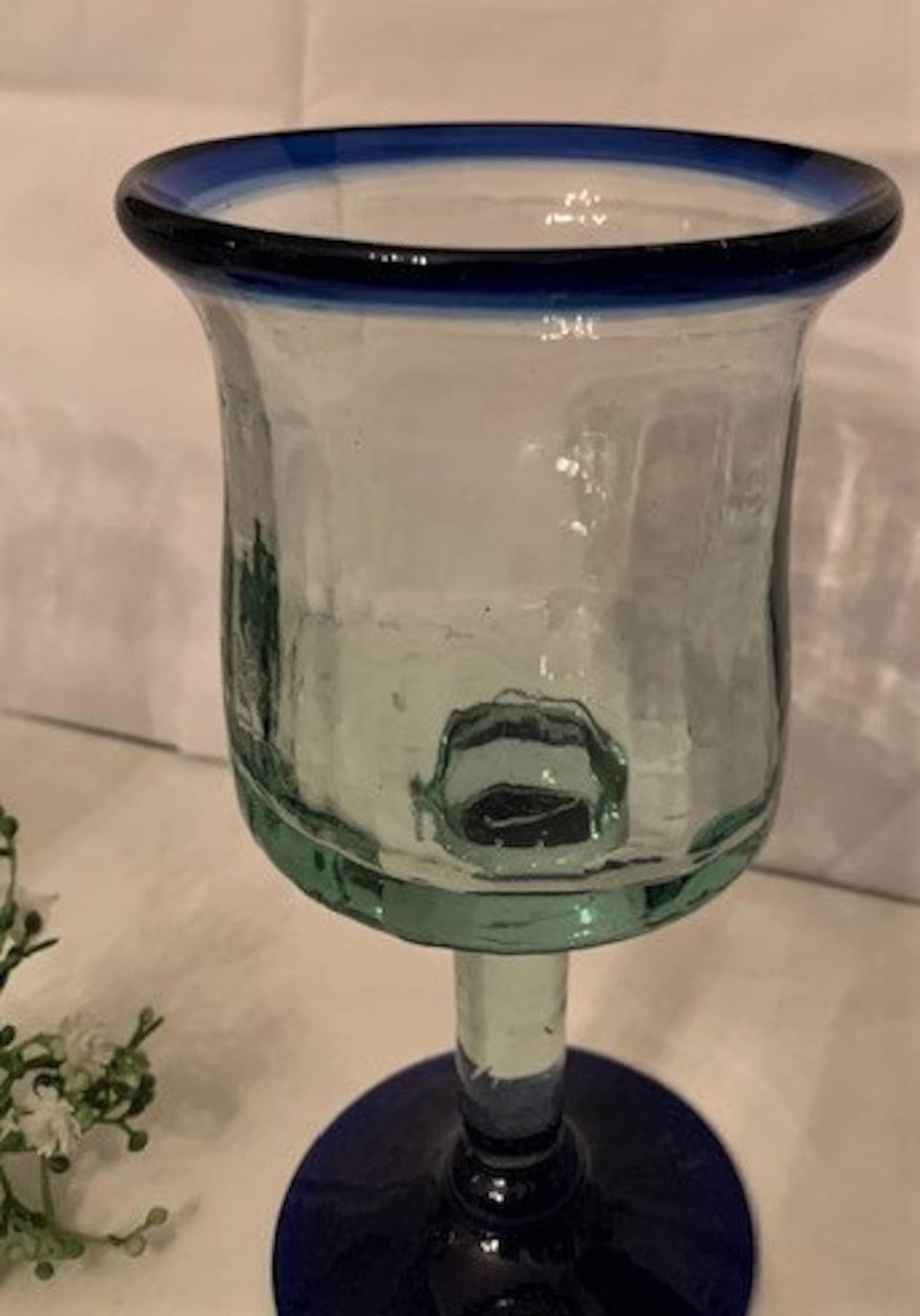 Vintage Handblown Mexican Wine Glasses Cobalt Blue Rim With Etsy