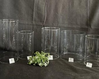Lámpara de mesa transparente, variedad de portavelas cilíndricos con pantallas y extremos abiertos, estilo huracán alto, tubo de vidrio cilíndrico con chimenea.
