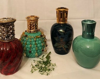 Vintage Collection of Variety and Style Fragrance Oil Lamp Bottles-Glass-Porcelain- Catalytic Lamp-Made in France-China