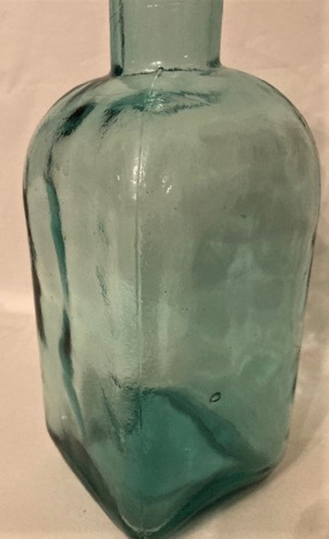 Vintage Teal Green Square Bottle Hand Blown with Pour Spout Etsy