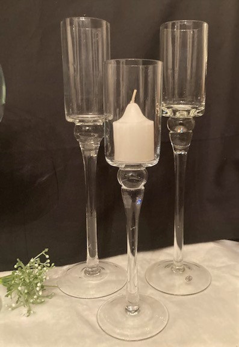 Vintage Tall Long Stemmed Clear Glass Votive Holder & Large Etsy