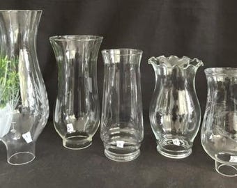 Vintage Replacement Variety Size/Style Tall Glass Sconce Lamp Hurricane Lamp Bell Shape-Clear Glass- Etched Glass Hurricane Shade-Rare-Decor