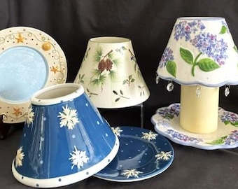 Vintage Large Yankee Candle Shade/Plate- Variety Style-Hydrangea-Snowflakes-Pinecones/Holly Berries- "Bells and Stars-Home Decor-Retired