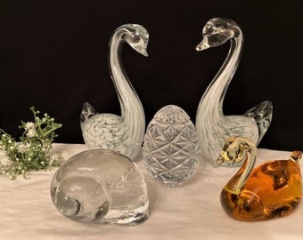 presse-papier vintage Oleg Cassini en cristal ananas & presse-papier vintage cygne en verre verre ambré soufflé à la main en verre tiré fabriqué à la main