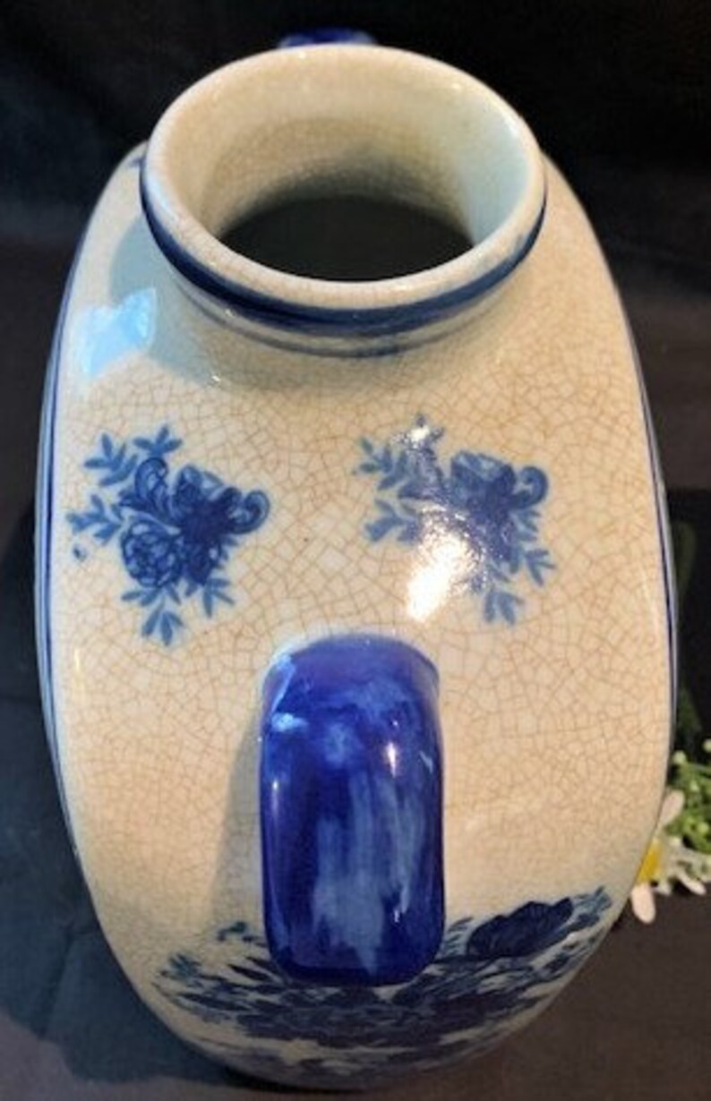 Vintage Chinoiserie Porcelain Pottery Blue and White Vase With Dual ...