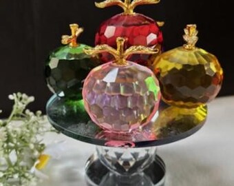 Vintage Royal Adderly Floral Bone China Place Card Holder (5) Set-Made in England-Crystal Apple Figurines Rotatable Crystal Faceted Apples
