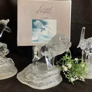 Vintage Cristal D&#39;Arques Lion Satin Genuine Lead Crystal Figurine-Glass Dolphin-Elephant Sculpture Figurine Clear/Frosted Glass-Art G-France