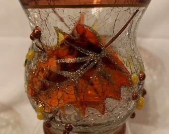Vintage Variety Hand Painted Crackle Glass Hurricane Votive Candle Autumn-Yankee Candle Pinecone-Clear Glass Votive-Tea Light Candle Holders