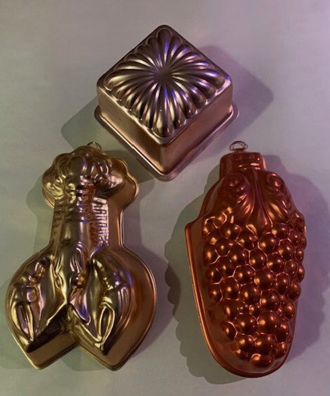 Vintage Copper Collection Jello Mold Lobster Moldgrape Cluster Wall